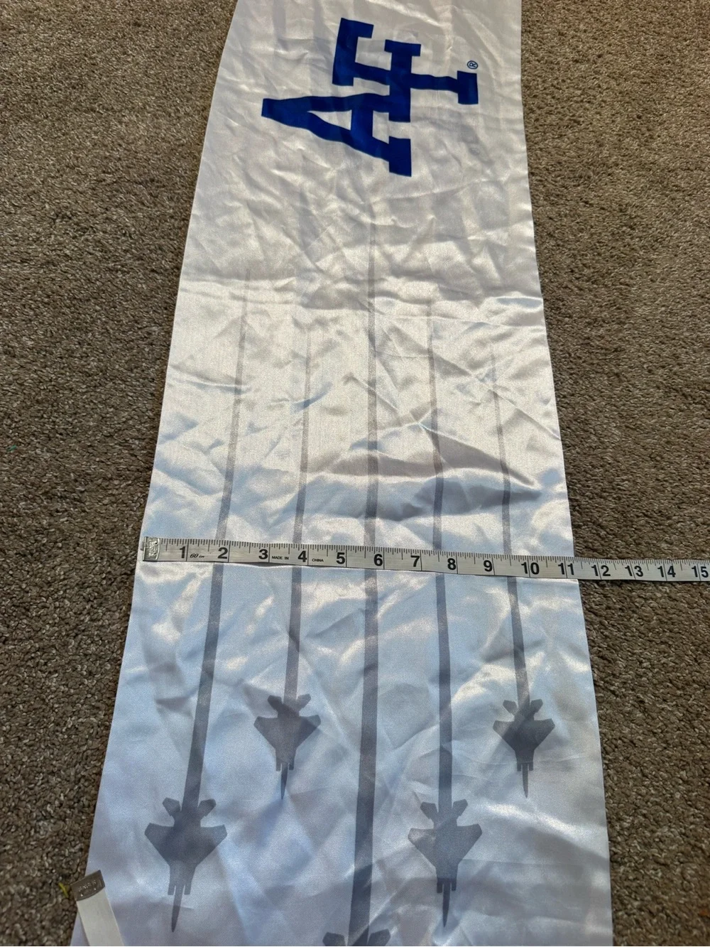 Air Force White Satin Scarf with Blue Logo AF Boeing Cadet Parent fan football